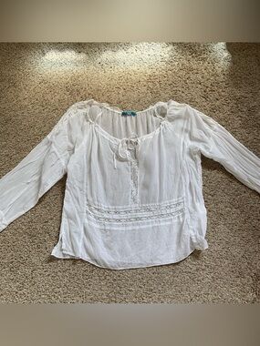 Johnny Was Sheer White Lace Tie Boho Peasant Y2K Long Sleeve Blouse Women’s Sz L